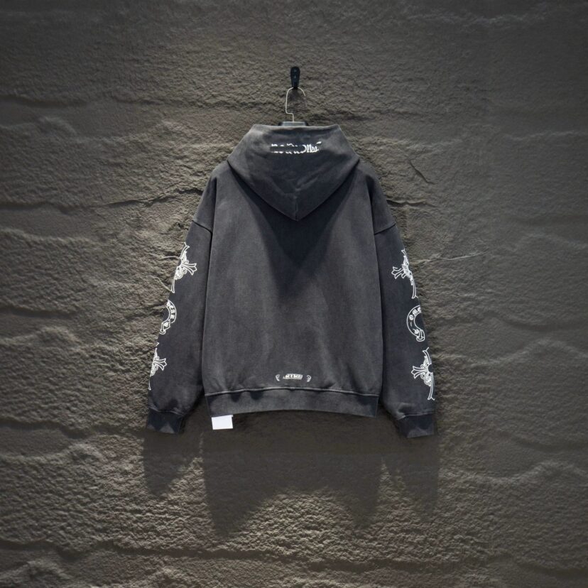 [Top Version]Chrome Hearts Style Washed Distressed Hoodie