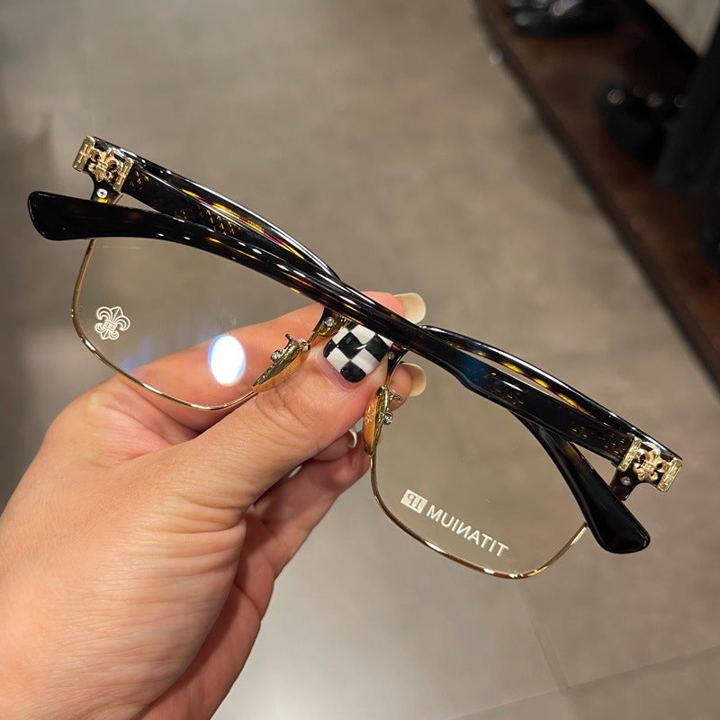 chrome hearts pure titanium half-frame square large face glasses