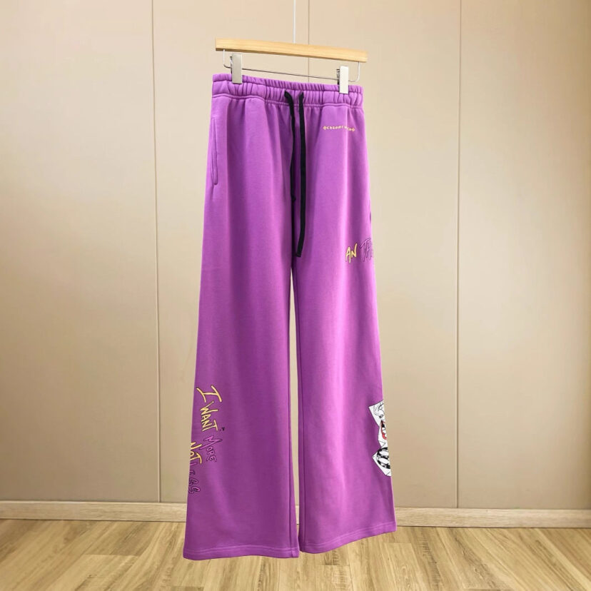 Chrome Hearts graffiti print casual drawstring purple sweatpants