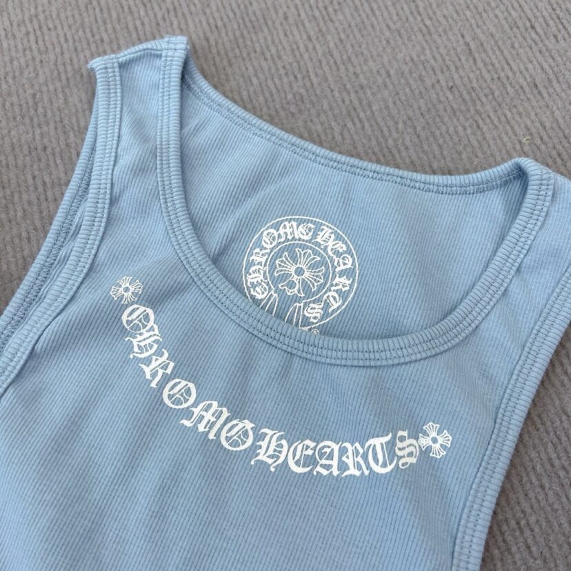 Chrome Hearts light blue T-shaped print blue vest skirt Tank Tops