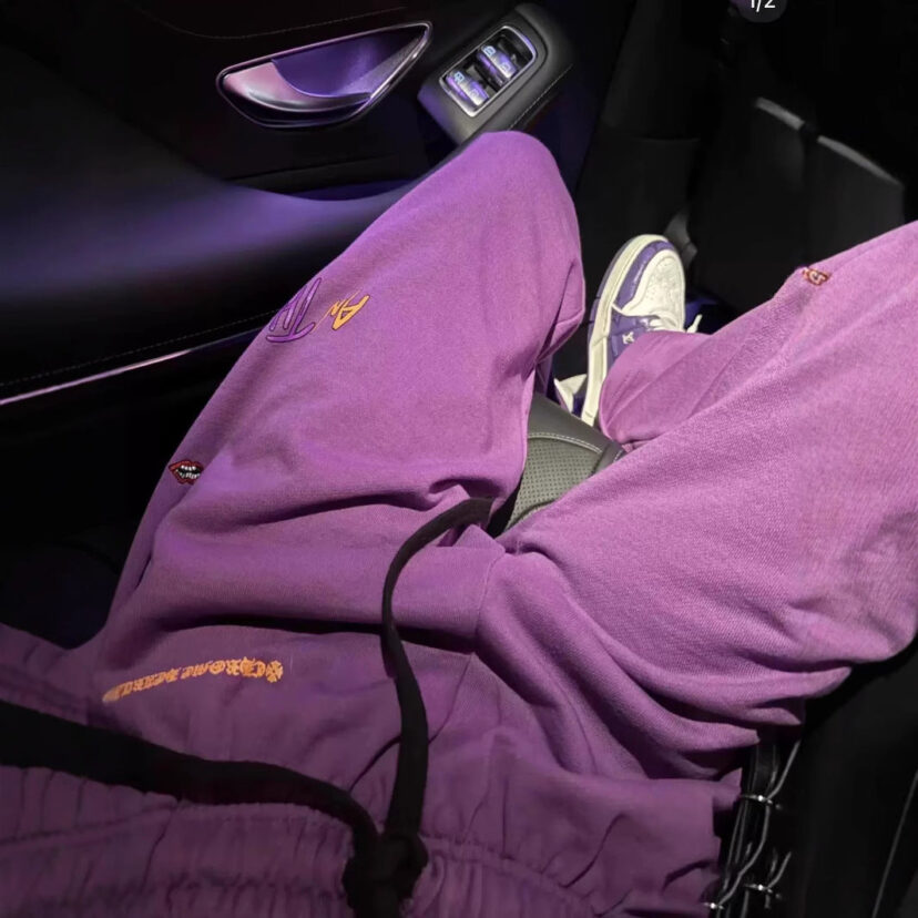 Chrome Hearts graffiti print casual drawstring purple sweatpants