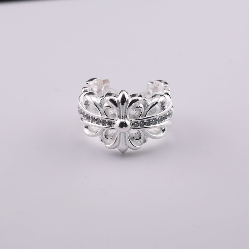 chrome hearts multi-color cross open sterling silver ring