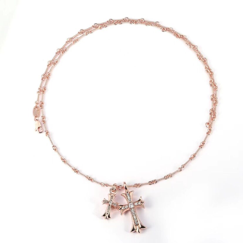 Chrome Hearts double cross diamond Bamboo Necklace
