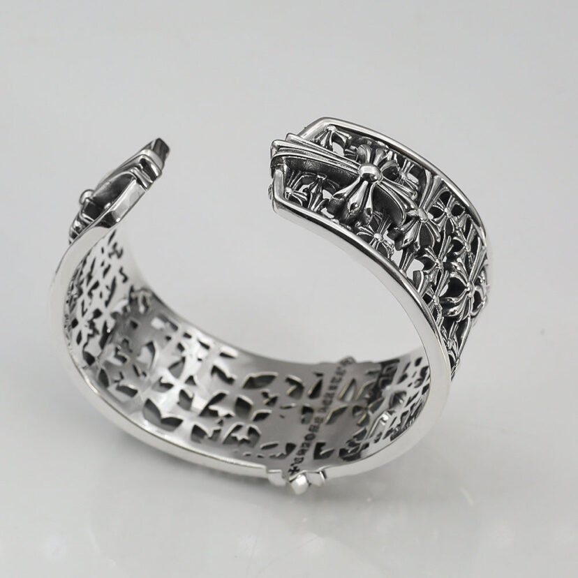 Chrome Hearts Silver Cemetery cross open bracelet