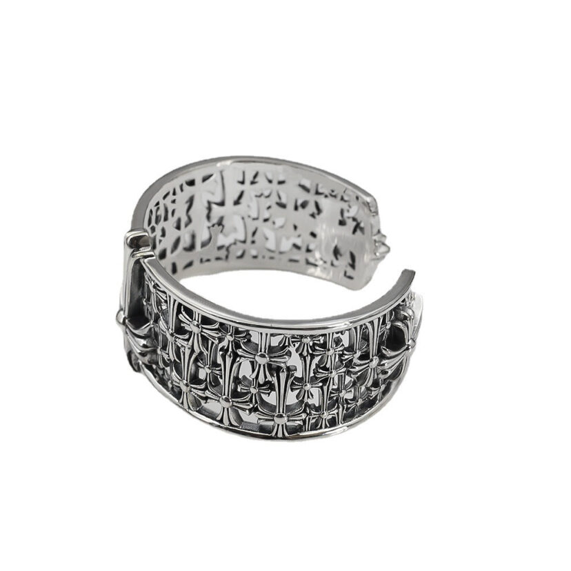 Chrome Hearts Silver Cemetery cross open bracelet