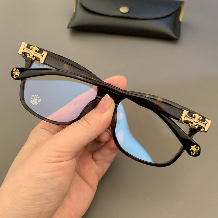 chrome hearts plain black frame, retro, large frame glasses