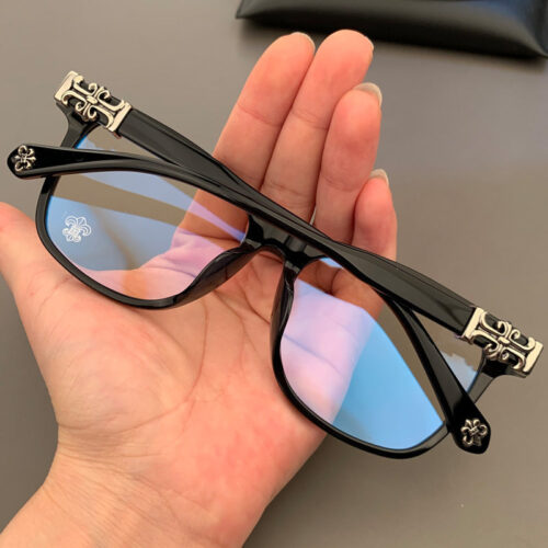 chrome hearts plain black frame, retro, large frame glasses