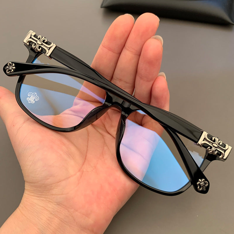 chrome hearts plain black frame, retro, large frame glasses