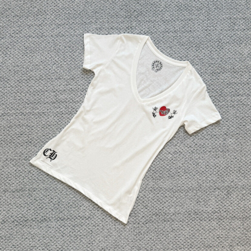 chrome hearts second-hand heart V-neck T-shirt for women