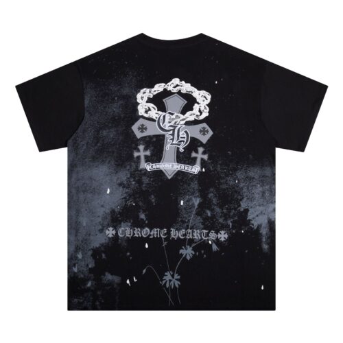 Chrome Heart T Shirts Starry Sky Inkjet Leather Short Sleeve T-Shirt