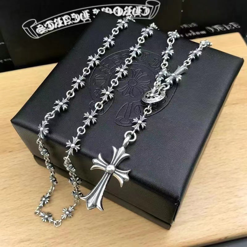 chrome hearts S925 silver cross flower necklace
