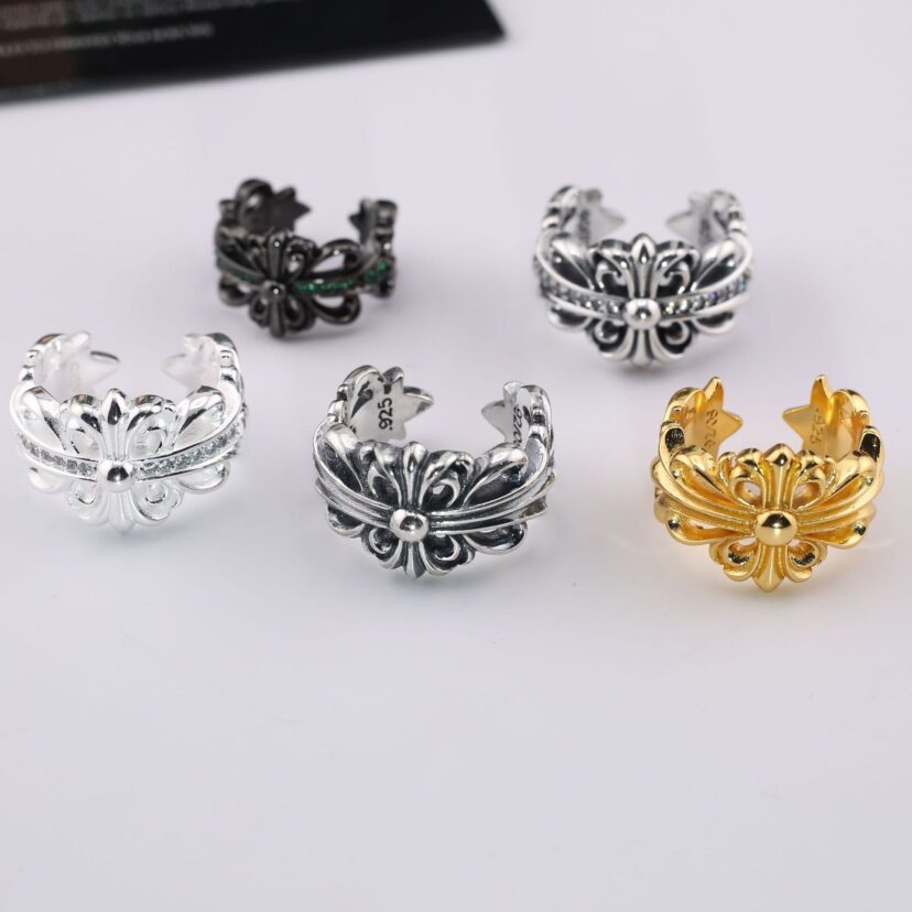 chrome hearts multi-color cross open sterling silver ring
