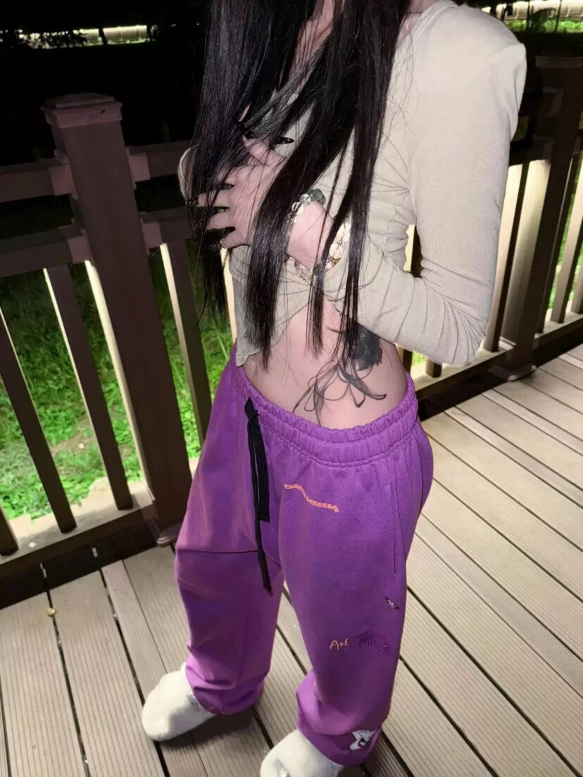 Chrome Hearts graffiti print casual drawstring purple sweatpants
