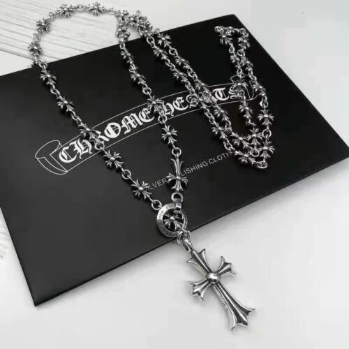 chrome hearts 22k gold S925 silver cross flower necklace