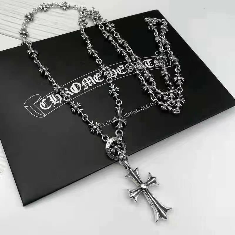 chrome hearts S925 silver cross flower necklace