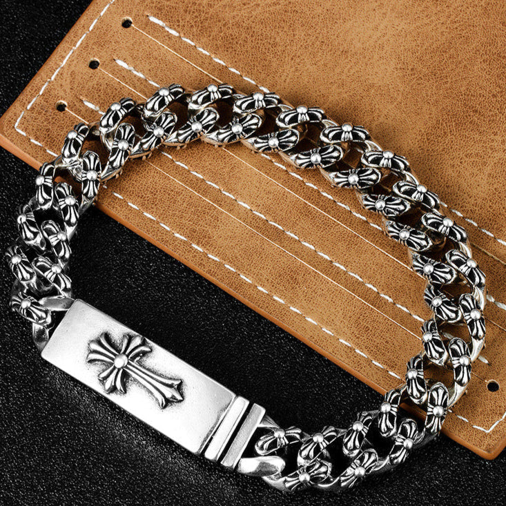 Chrome Hearts Cross Motif Curb Chain Bracelet