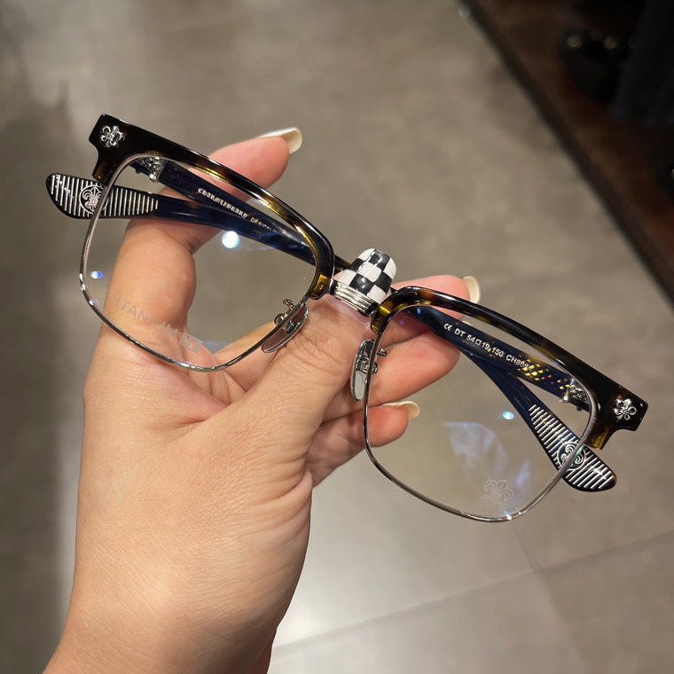 chrome hearts pure titanium half-frame square large face glasses