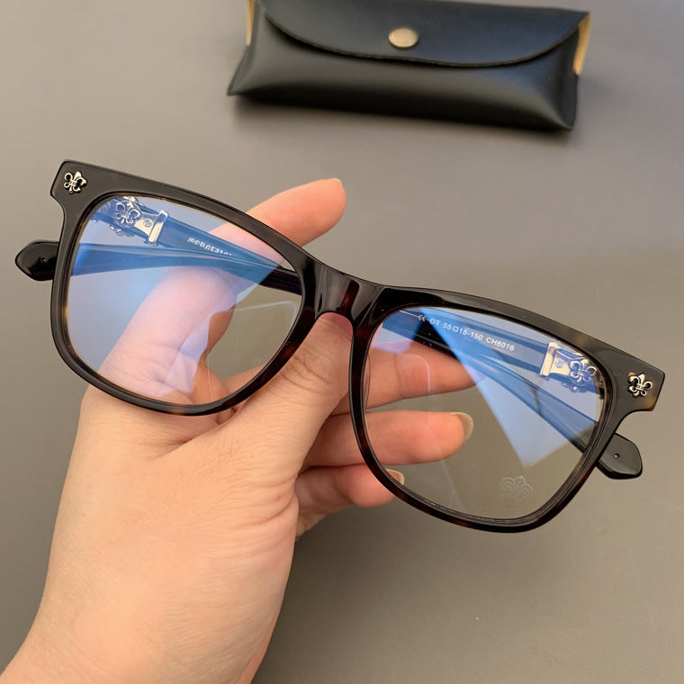 chrome hearts plain black frame, retro, large frame glasses