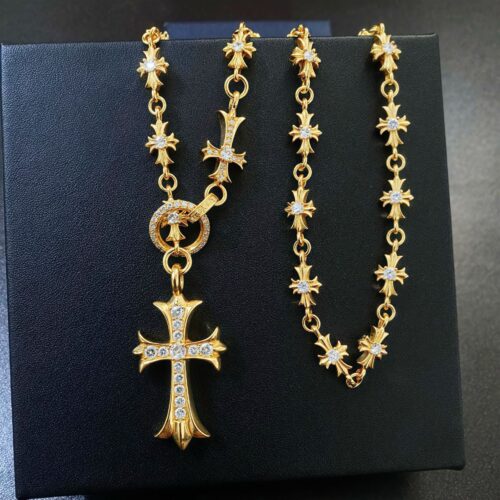 Chrome Hearts 22K gold cross diamond necklace