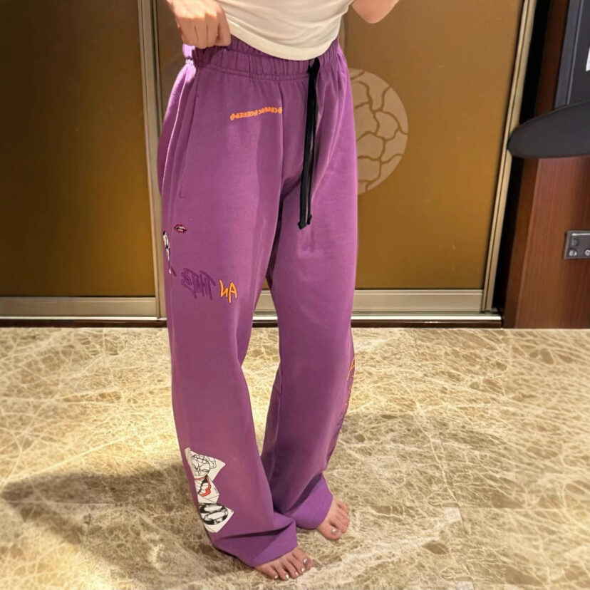 Chrome Hearts graffiti print casual drawstring purple sweatpants