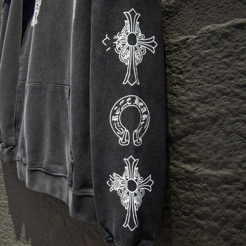 [Top Version]Chrome Hearts Style Washed Distressed Hoodie