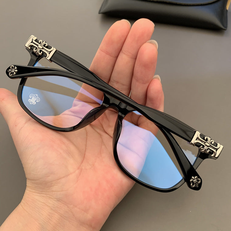 chrome hearts plain black frame, retro, large frame glasses