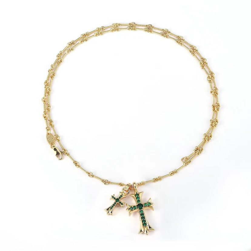 Chrome Hearts double cross diamond Bamboo Necklace