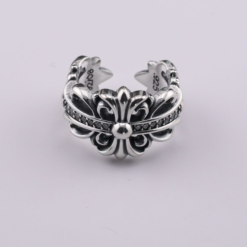 chrome hearts multi-color cross open sterling silver ring