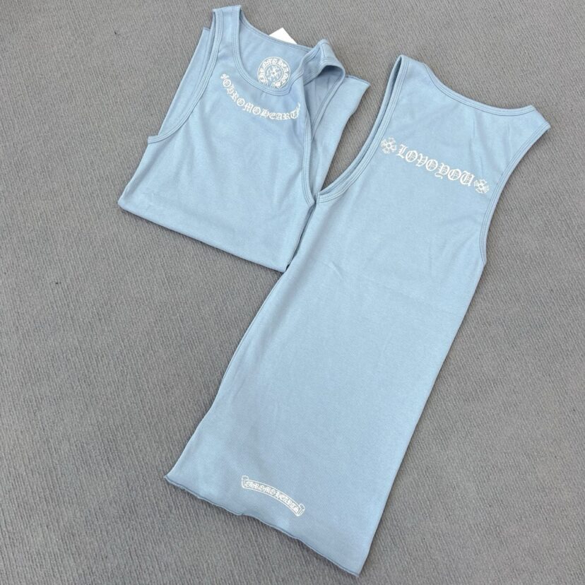 Chrome Hearts light blue T-shaped print blue vest skirt Tank Tops
