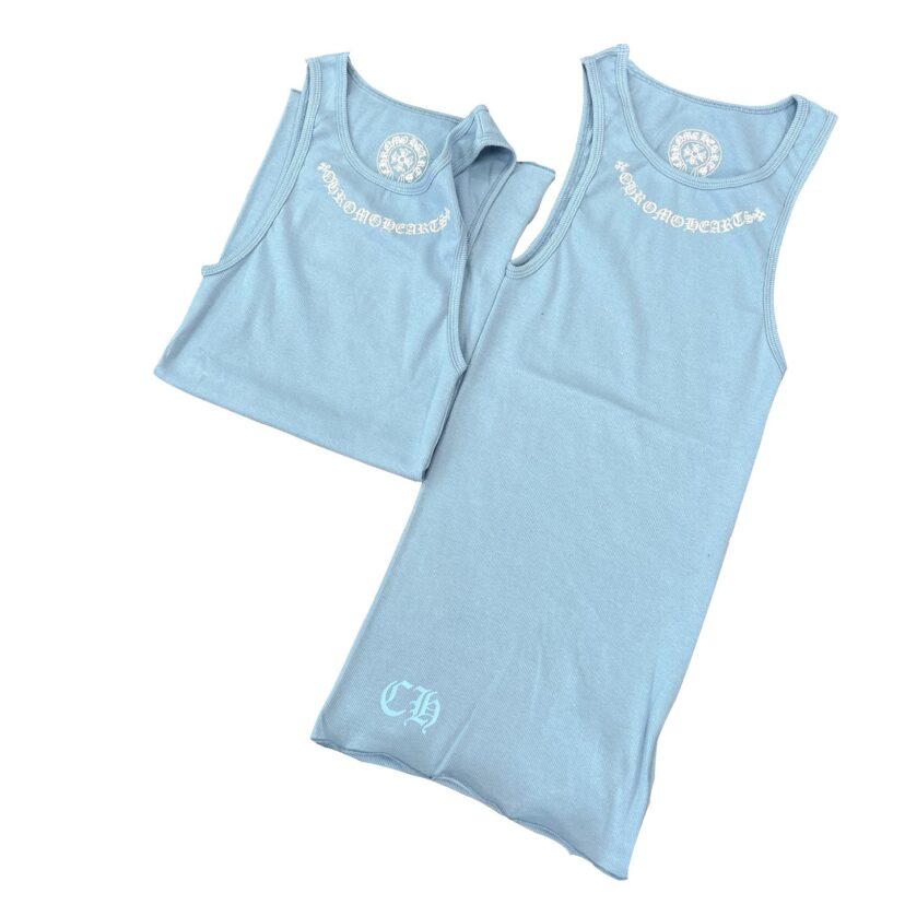 Chrome Hearts light blue T-shaped print blue vest skirt Tank Tops