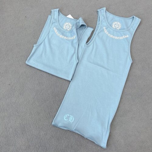 Chrome Hearts light blue T-shaped print blue vest skirt Tank Tops