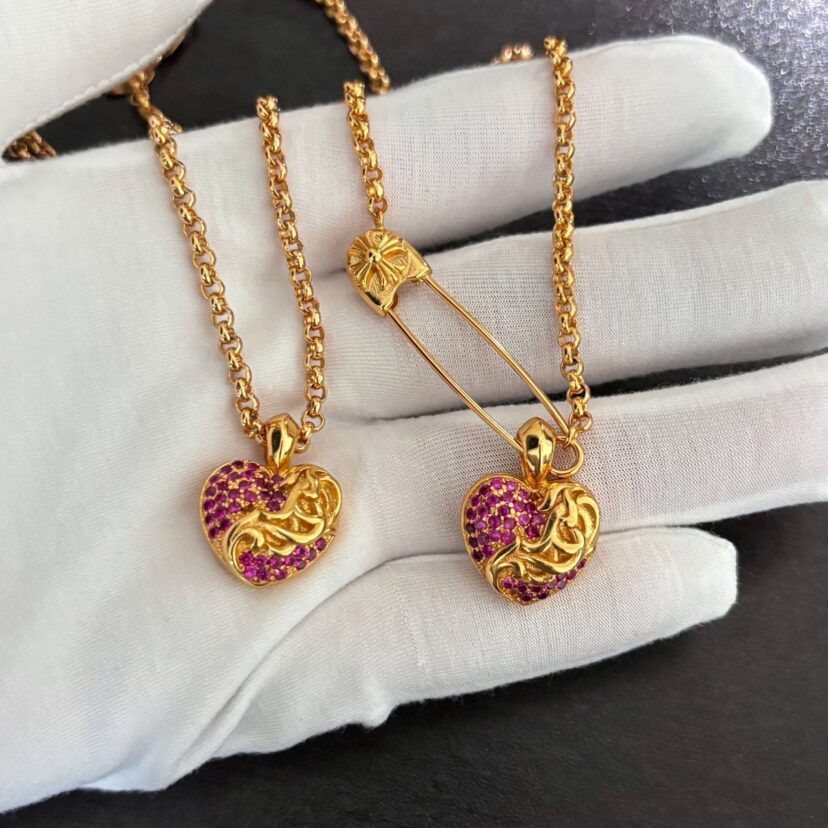 Chrome Hearts diamond-studded versatile heart pendant necklace