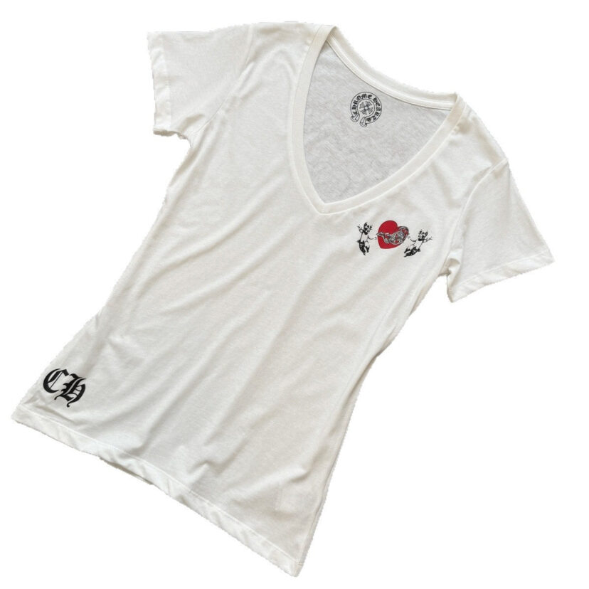 chrome hearts second-hand heart V-neck T-shirt for women