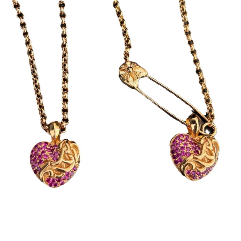 Chrome Hearts diamond-studded versatile heart pendant necklace
