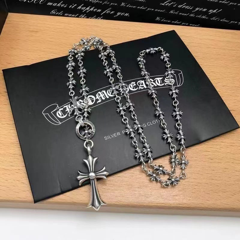chrome hearts S925 silver cross flower necklace