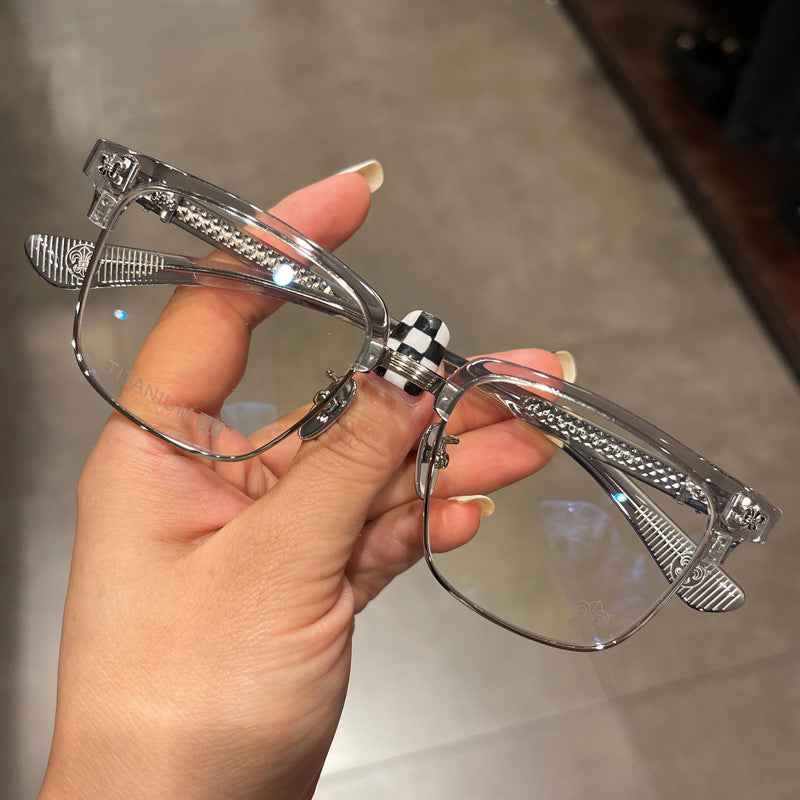 chrome hearts pure titanium half-frame square large face glasses