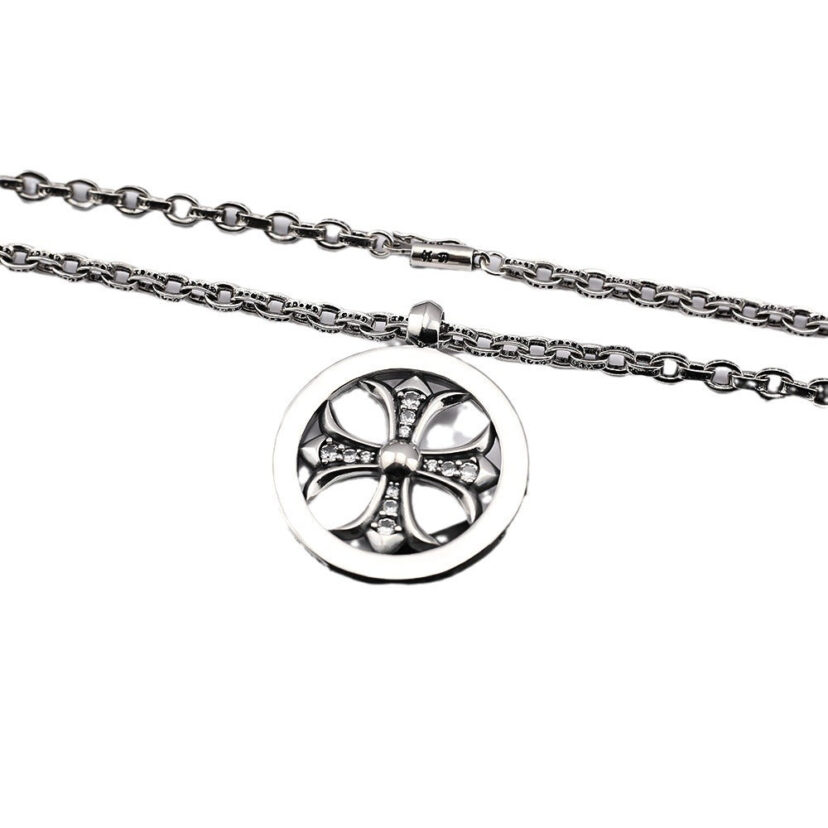 Chrome Hearts hoop cross flower diamond-studded pendant