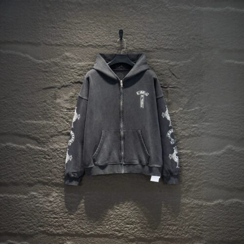 [Top Version]Chrome Hearts Style Washed Distressed Hoodie