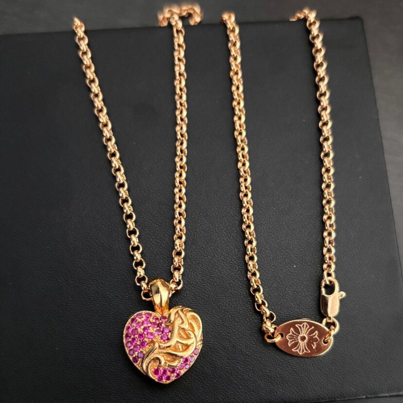 Chrome Hearts diamond-studded versatile heart pendant necklace