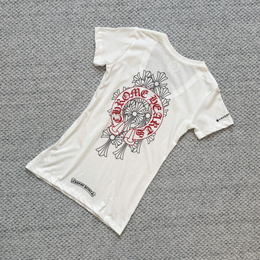 chrome hearts cross red horseshoe V-neck short-sleeved T-shirt For Women