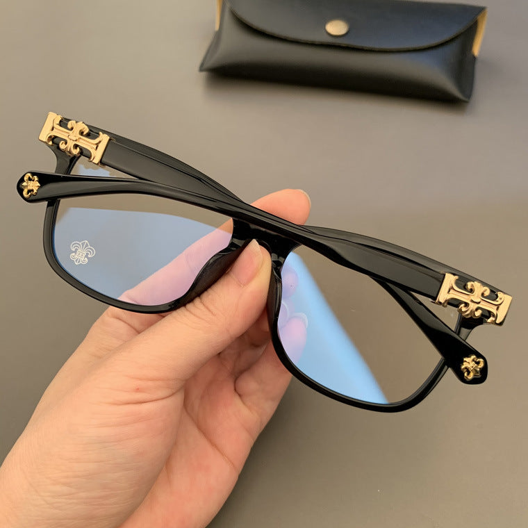 chrome hearts plain black frame, retro, large frame glasses