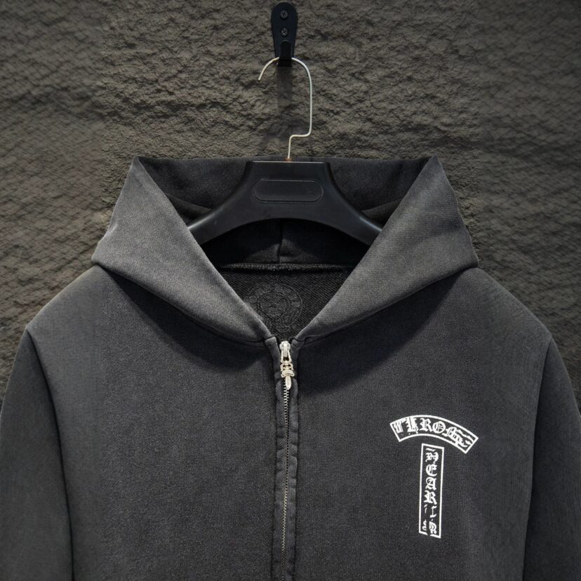 [Top Version]Chrome Hearts Style Washed Distressed Hoodie