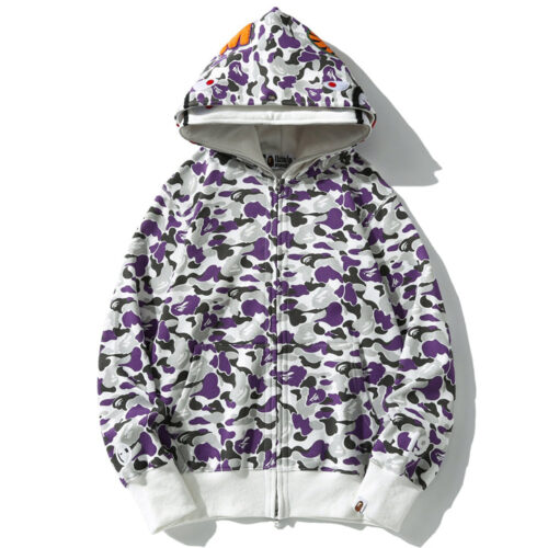 ade7c722 BAPE Purple Camo Shark Zipper Double Hoodie