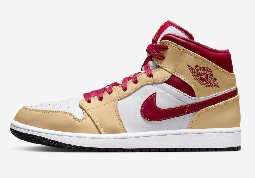 Air Jordan 1 Mid White-Cardinal Red-Light Curry