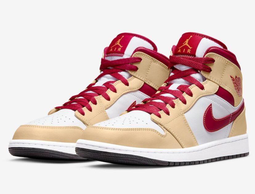 Air Jordan 1 Mid White-Cardinal Red-Light Curry