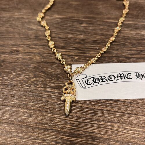 Chrome Hearts gold diamond sword pendant necklace