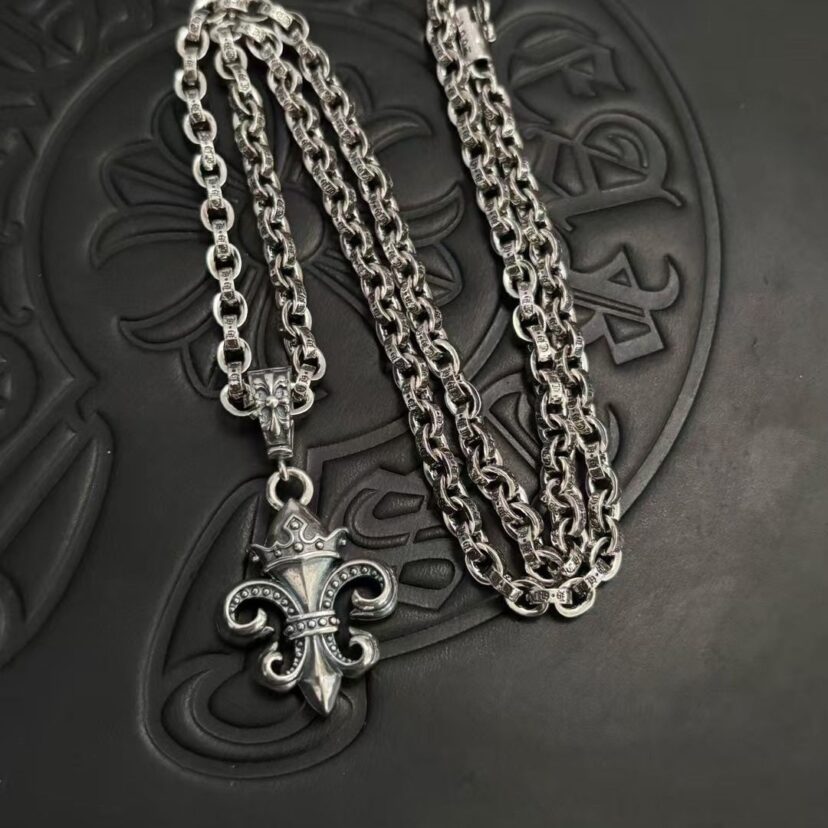 Chrome Hearts big anchor crown letter necklace