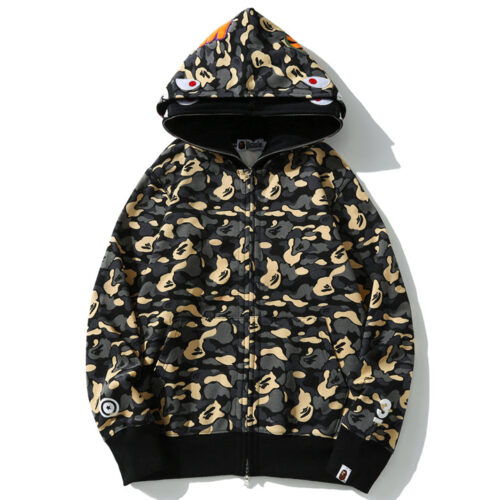 f55e1f01 BAPE Camo Shark Zipper Double Hoodie