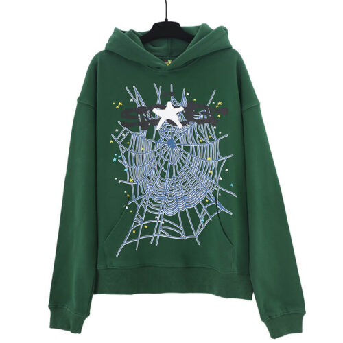 fb100693 Sp5der Spider Web Print Gothic Punk Hoodie-Green #144