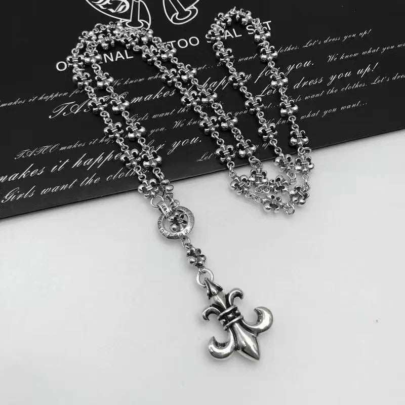 chrome hearts S925 silver cross flower necklace